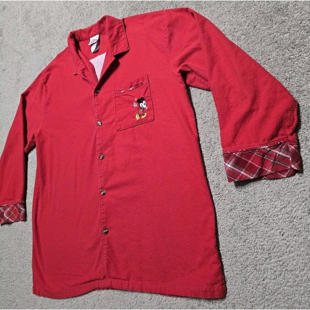 Vintage Mickey & Co. Size L Red Disney Mickey Mouse Button Up Pajama‎ Shirt Top - Picture 6 of 16